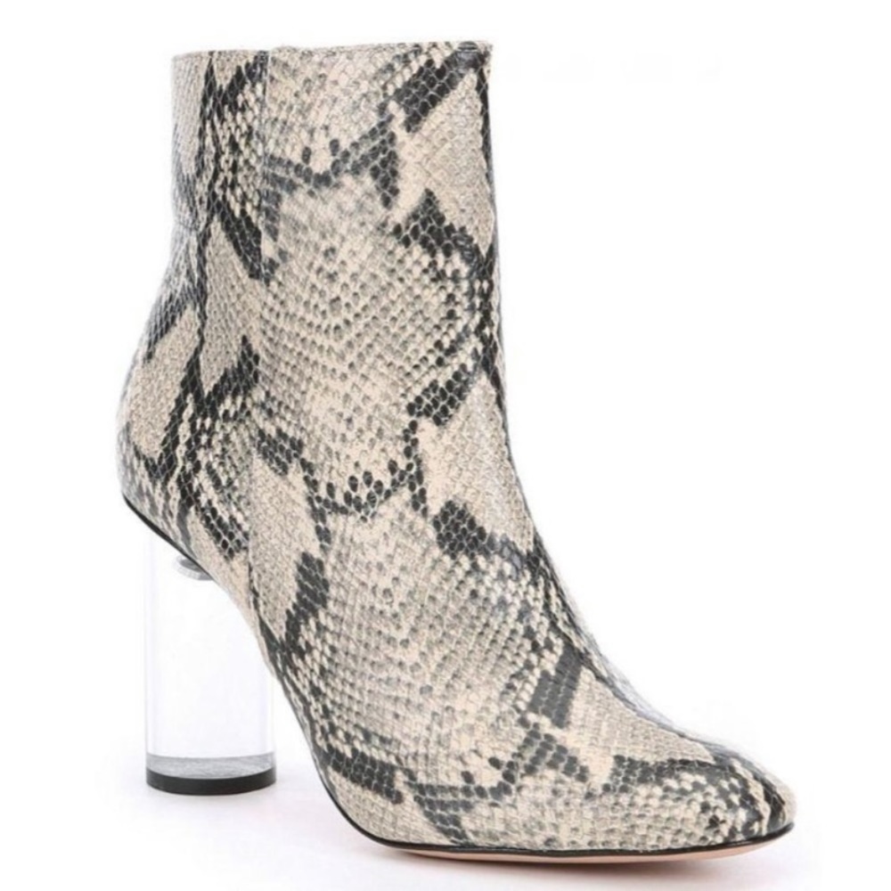 SCHUTZ Pally Snake Print Clear Block Heel Booties